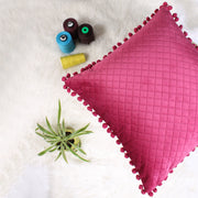 Both Side with PomPom Quilted Velvet Cushion Cover (Set of 2), Maroon